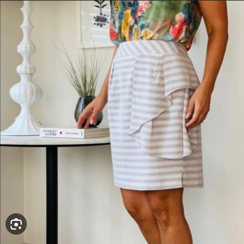Anthropologie Yoanna Baraschi striped blue white side ruffle skirt unique rare 2